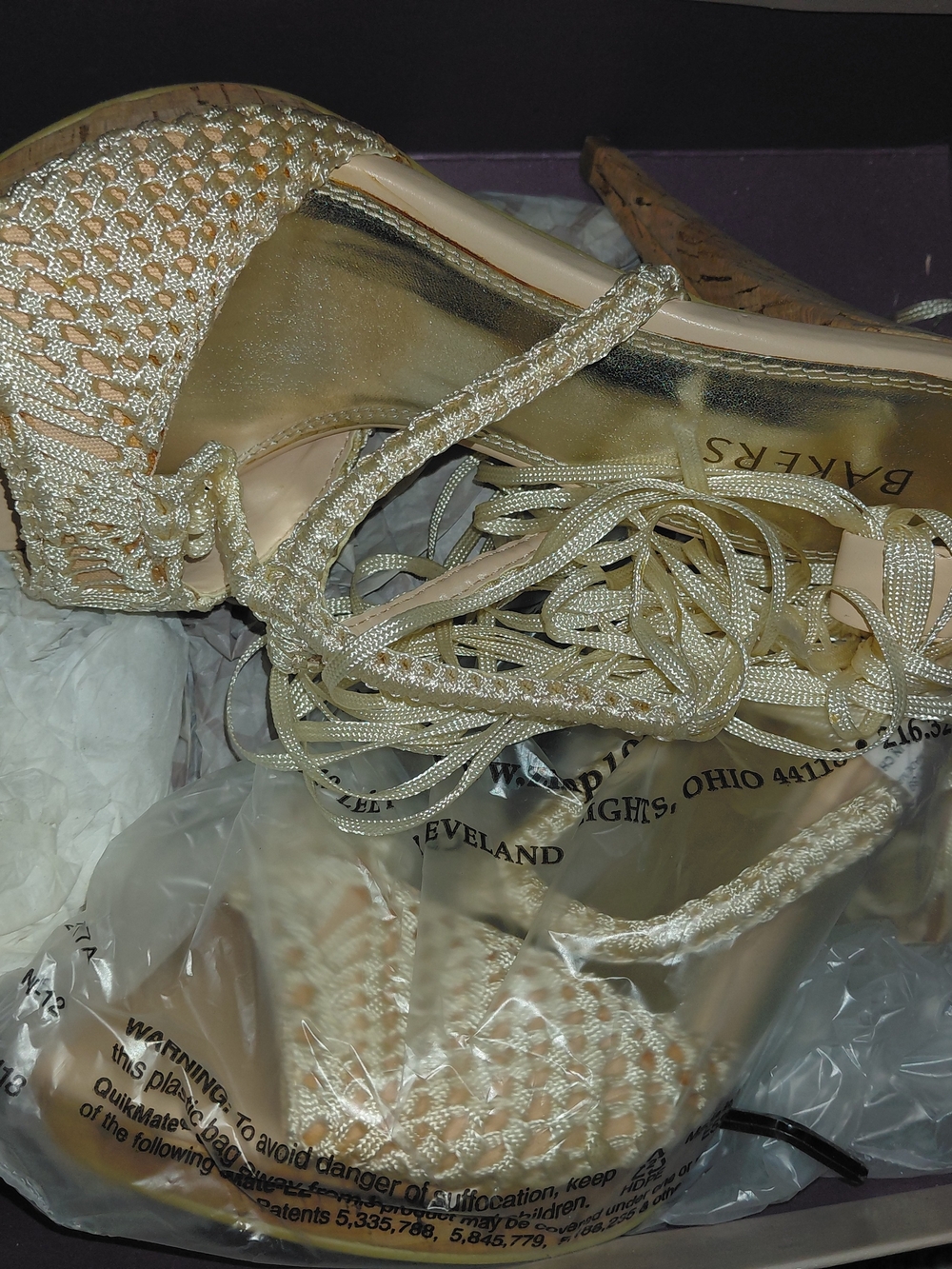 Bakers Gold Woven Lace-Up Cork Heels